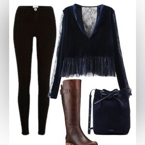 Free People Blue Velvet Lace Women's Top